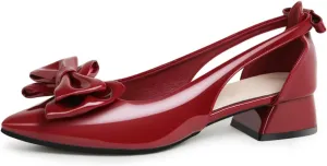 Women's Bow Slingback Heels Pointed Toe Chunky Heels Pumps Dress Shoes - 1.18'' Inches Height