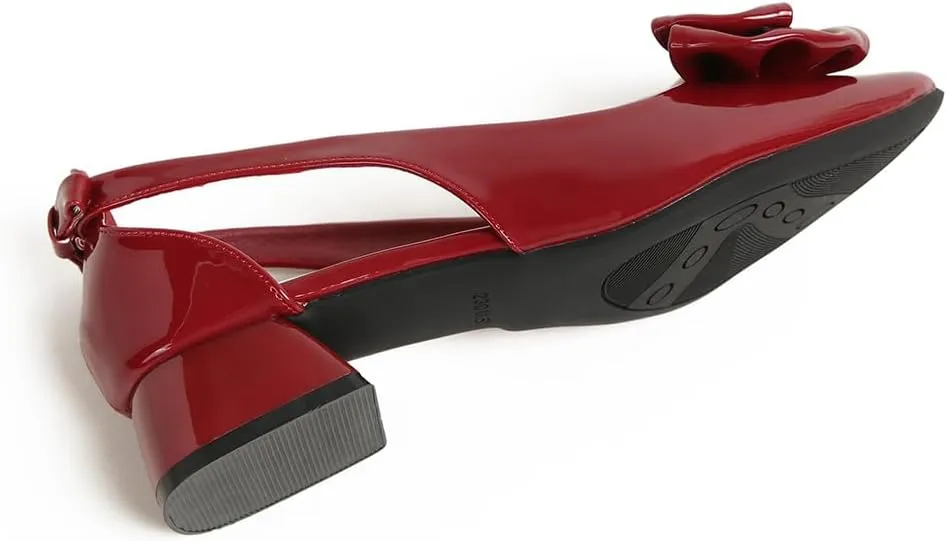 Women's Bow Slingback Heels Pointed Toe Chunky Heels Pumps Dress Shoes - 1.18'' Inches Height