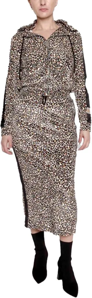 Women's Cheetah Print Maxi Skirt with Black Stripe Detail and Embroidered Logo Patch