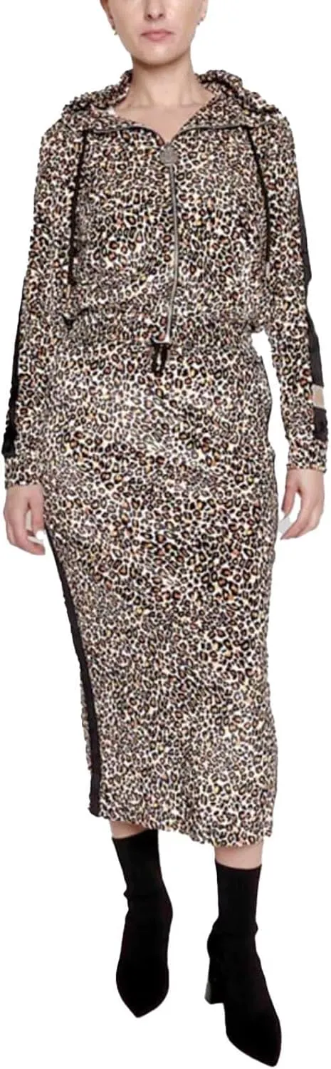 Women's Cheetah Print Maxi Skirt with Black Stripe Detail and Embroidered Logo Patch