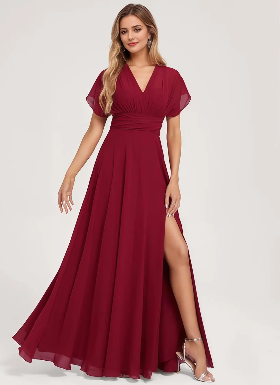 Women's Convertible Infinity Bridesmaid Dress with Slit Long A-line Chiffon Multi-Way Formal Dress
