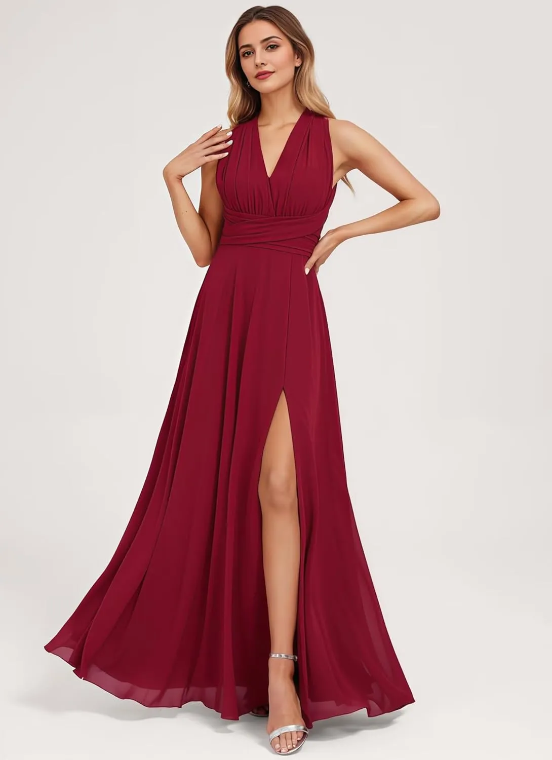 Women's Convertible Infinity Bridesmaid Dress with Slit Long A-line Chiffon Multi-Way Formal Dress