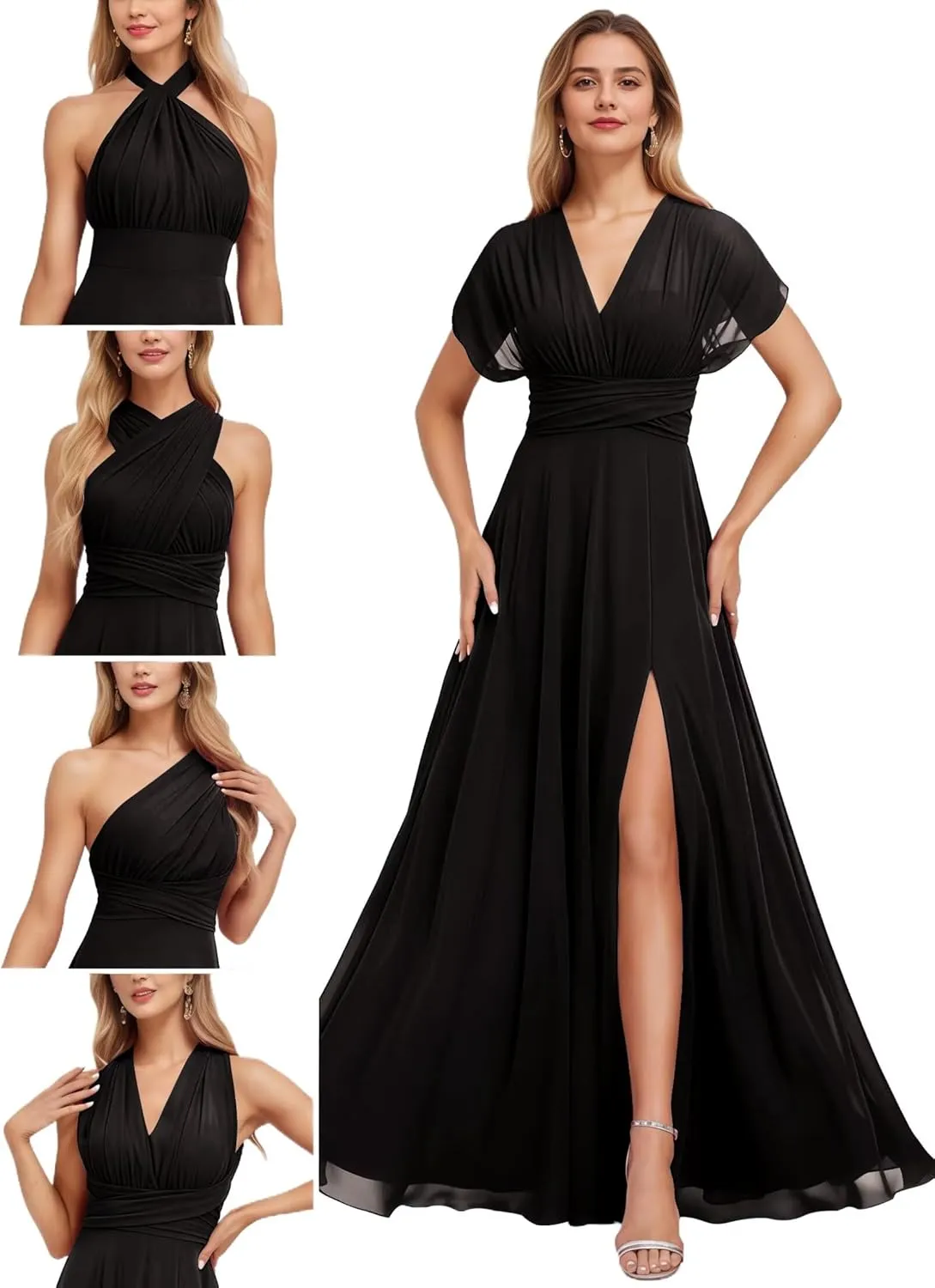 Women's Convertible Infinity Bridesmaid Dress with Slit Long A-line Chiffon Multi-Way Formal Dress