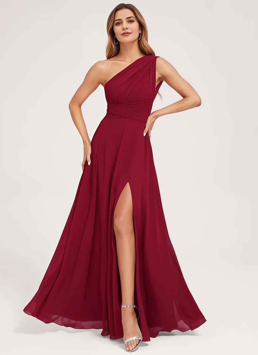 Women's Convertible Infinity Bridesmaid Dress with Slit Long A-line Chiffon Multi-Way Formal Dress