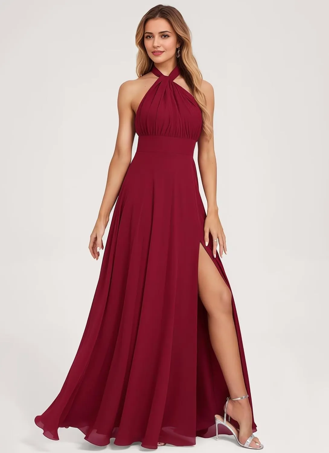 Women's Convertible Infinity Bridesmaid Dress with Slit Long A-line Chiffon Multi-Way Formal Dress