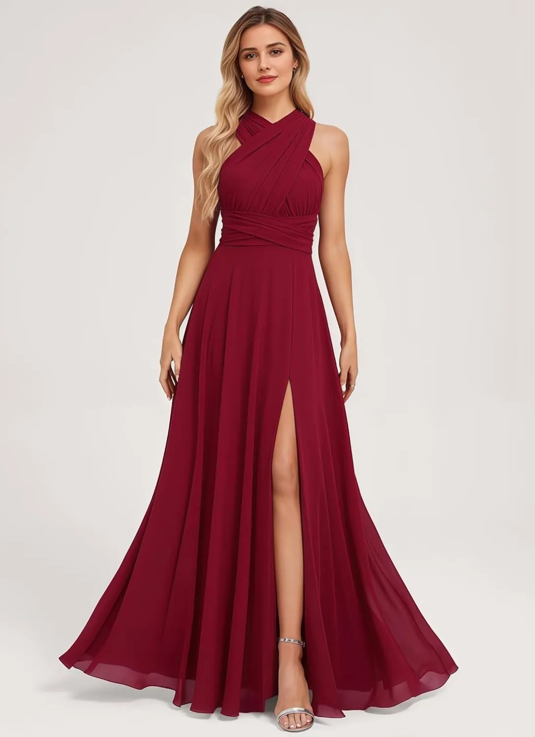 Women's Convertible Infinity Bridesmaid Dress with Slit Long A-line Chiffon Multi-Way Formal Dress