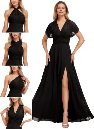 Women's Convertible Infinity Bridesmaid Dress with Slit Long A-line Chiffon Multi-Way Formal Dress