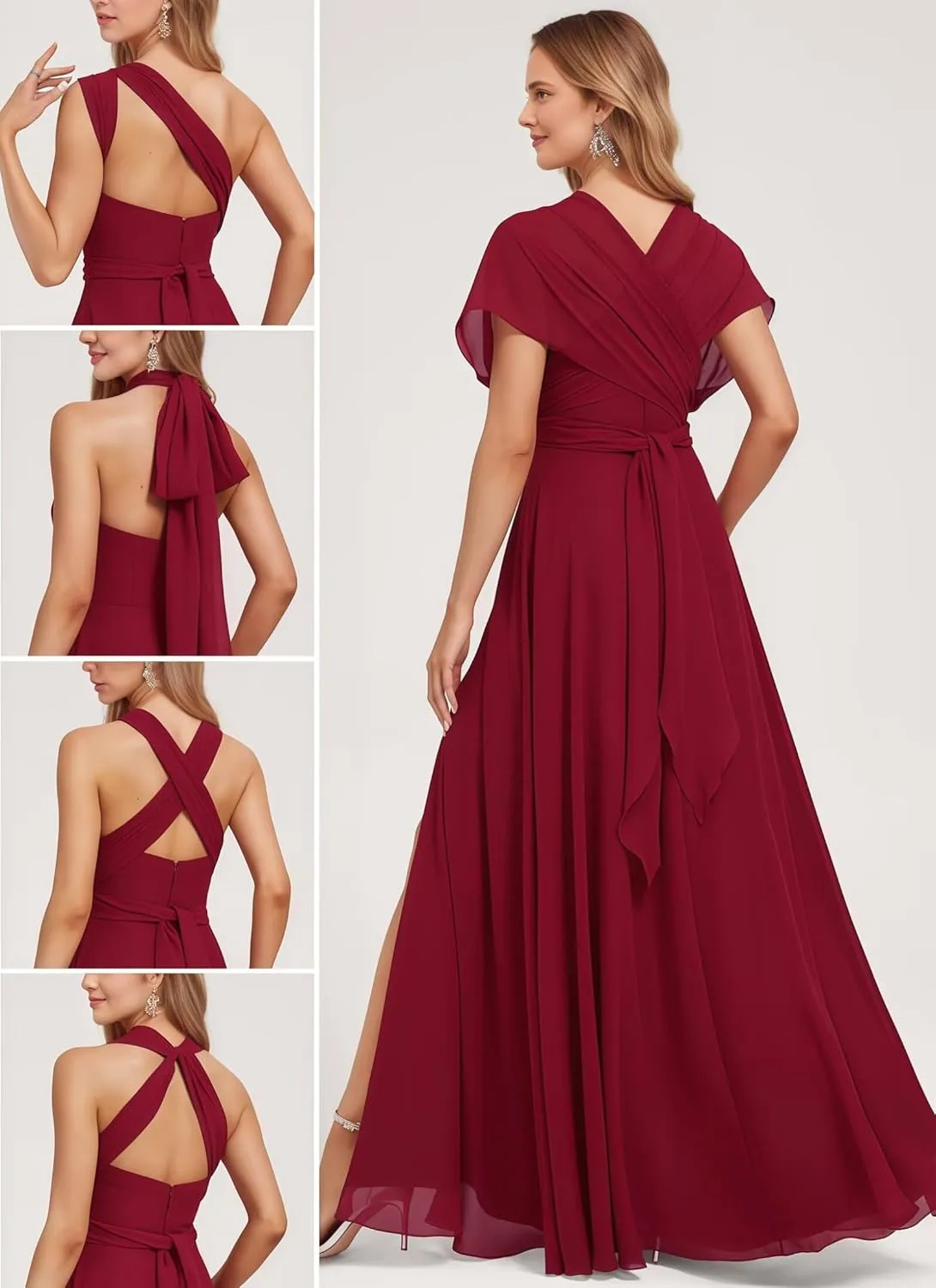 Women's Convertible Infinity Bridesmaid Dress with Slit Long A-line Chiffon Multi-Way Formal Dress