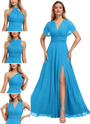 Women's Convertible Infinity Bridesmaid Dress with Slit Long A-line Chiffon Multi-Way Formal Dress