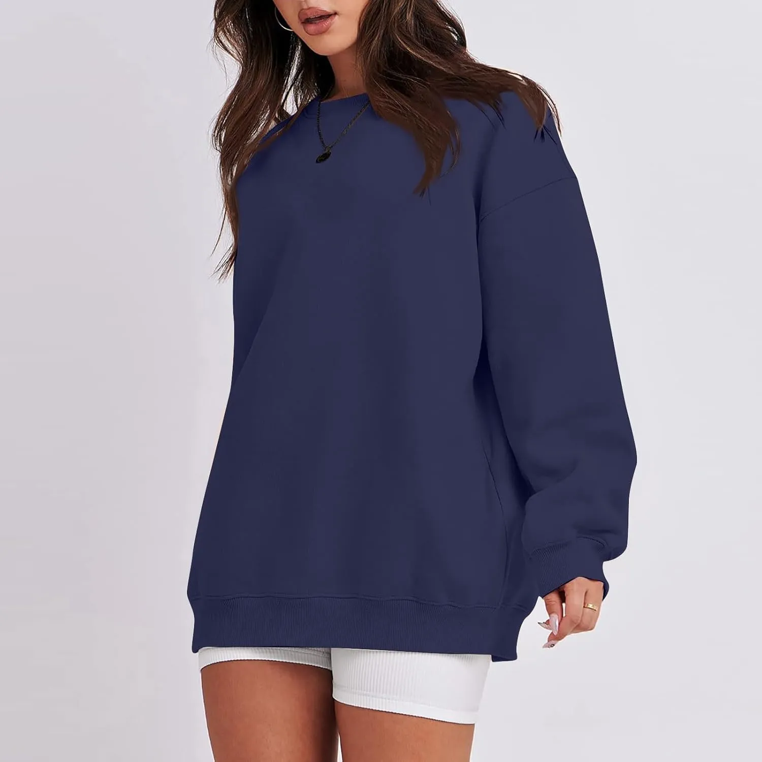Women's Crewneck Sweatshirts 2024 Womens Fashion Long Sleeve Solid Colour Loose Fit Pullover Sweatshirt Tops