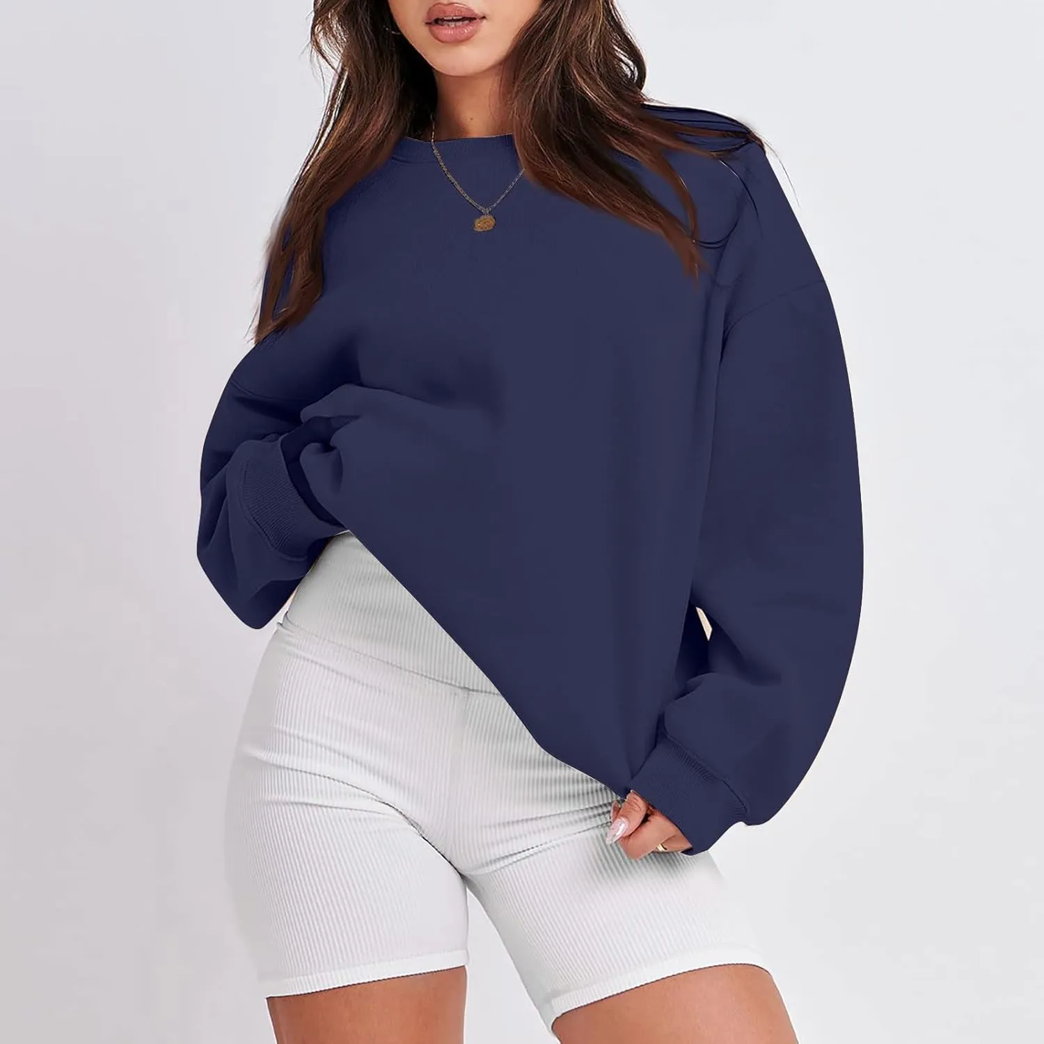 Women's Crewneck Sweatshirts 2024 Womens Fashion Long Sleeve Solid Colour Loose Fit Pullover Sweatshirt Tops