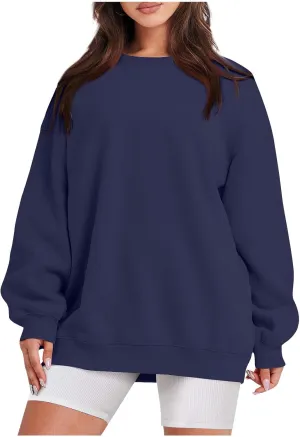 Women's Crewneck Sweatshirts 2024 Womens Fashion Long Sleeve Solid Colour Loose Fit Pullover Sweatshirt Tops