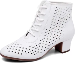 Women's Dance Shoes Leather Breathable Rubber Sole Non-Slip Ballroom Dance Pratice Shoes Training Performance Party Dance Shoes (Color : White-3.5CM/1.37In, Size : 5)