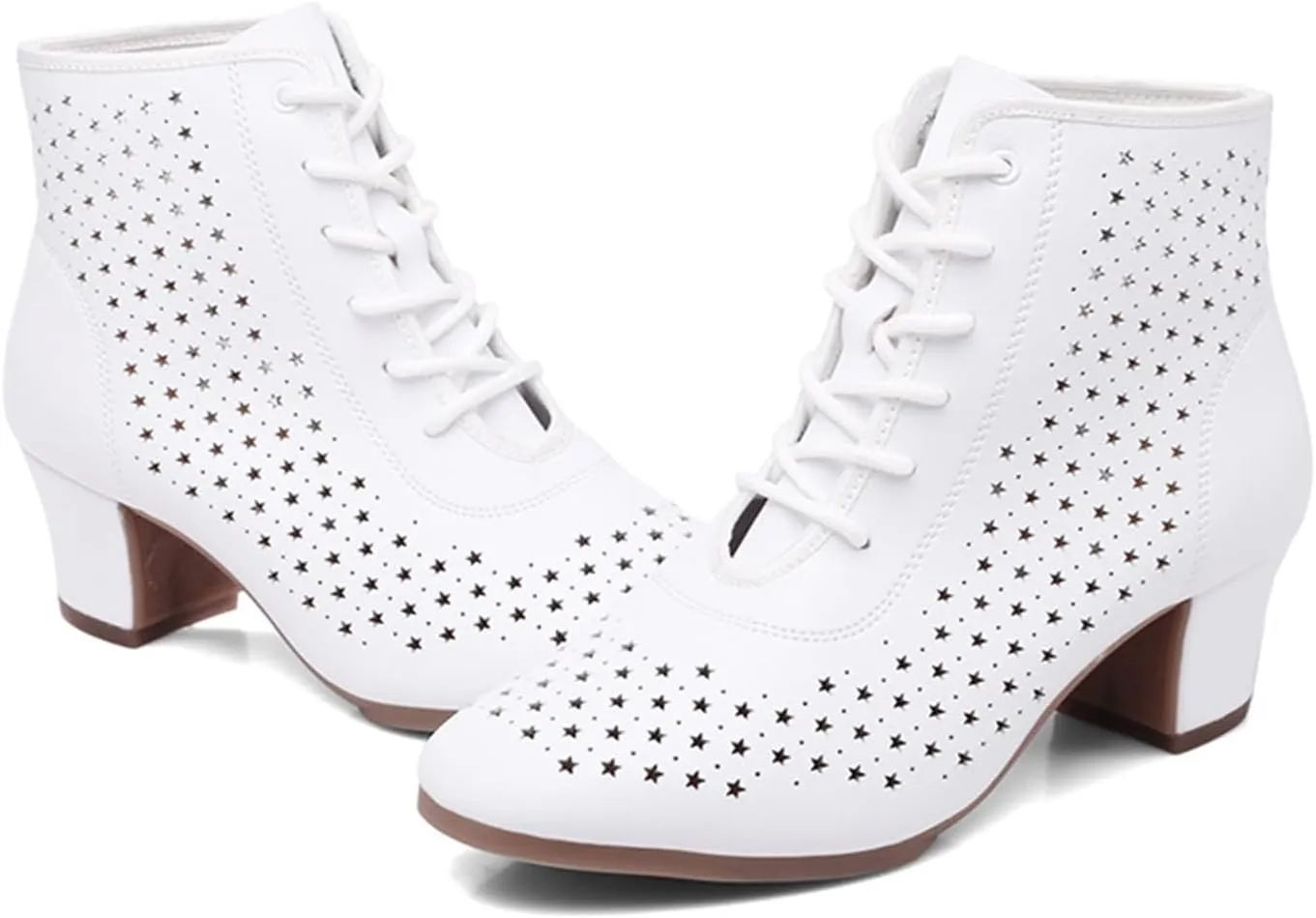 Women's Dance Shoes Leather Breathable Rubber Sole Non-Slip Ballroom Dance Pratice Shoes Training Performance Party Dance Shoes (Color : White-3.5CM/1.37In, Size : 5)