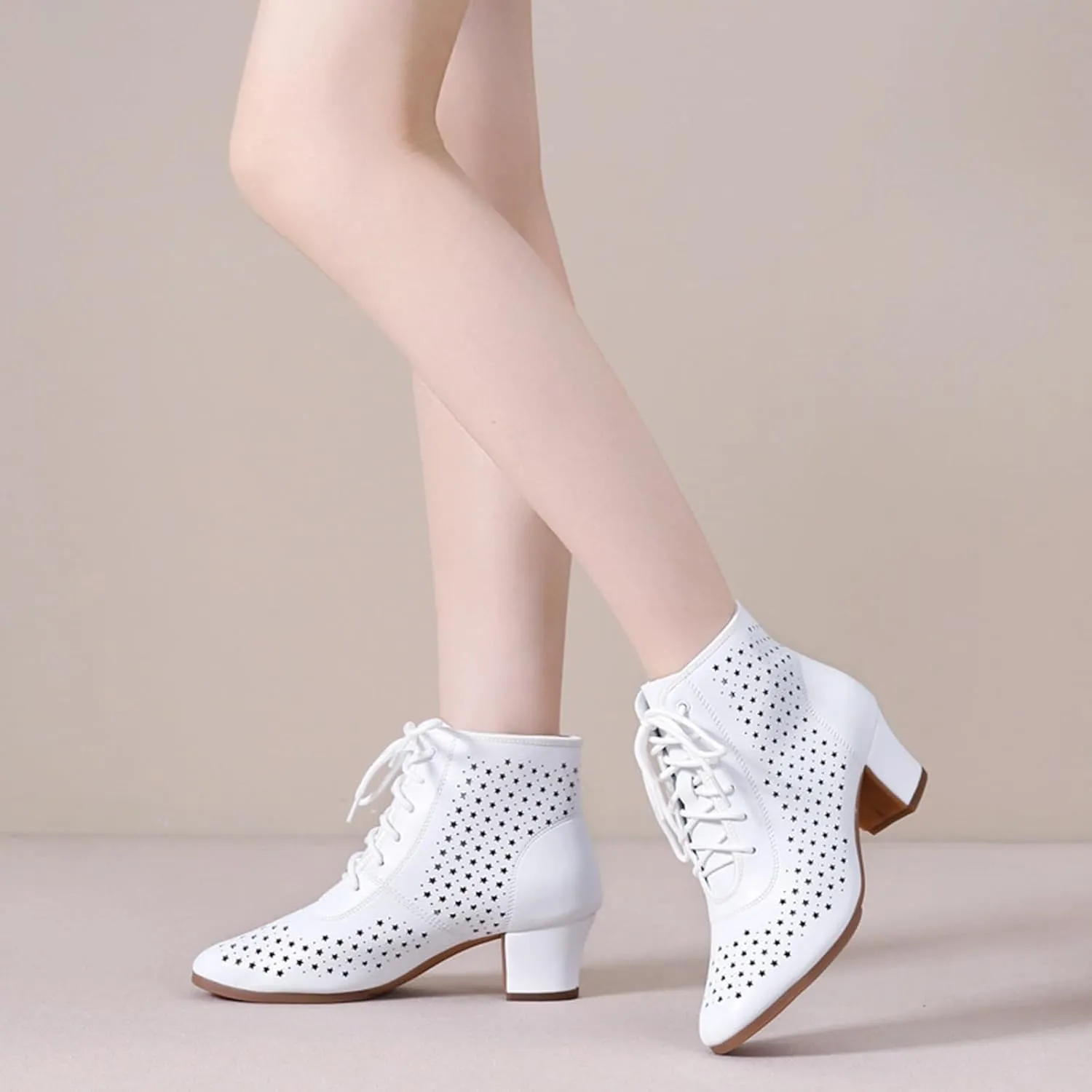 Women's Dance Shoes Leather Breathable Rubber Sole Non-Slip Ballroom Dance Pratice Shoes Training Performance Party Dance Shoes (Color : White-3.5CM/1.37In, Size : 5)
