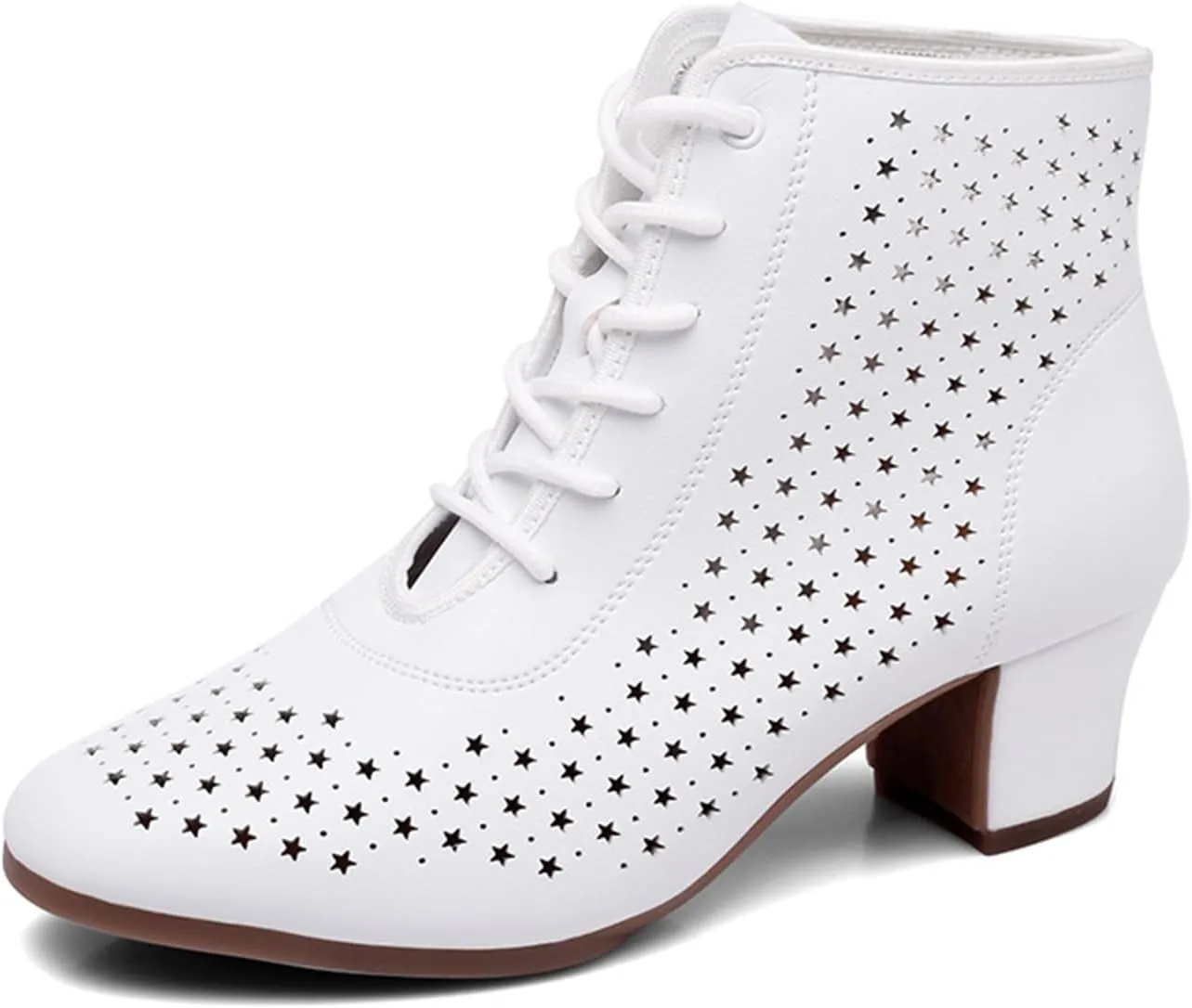 Women's Dance Shoes Leather Breathable Rubber Sole Non-Slip Ballroom Dance Pratice Shoes Training Performance Party Dance Shoes (Color : White-3.5CM/1.37In, Size : 5)