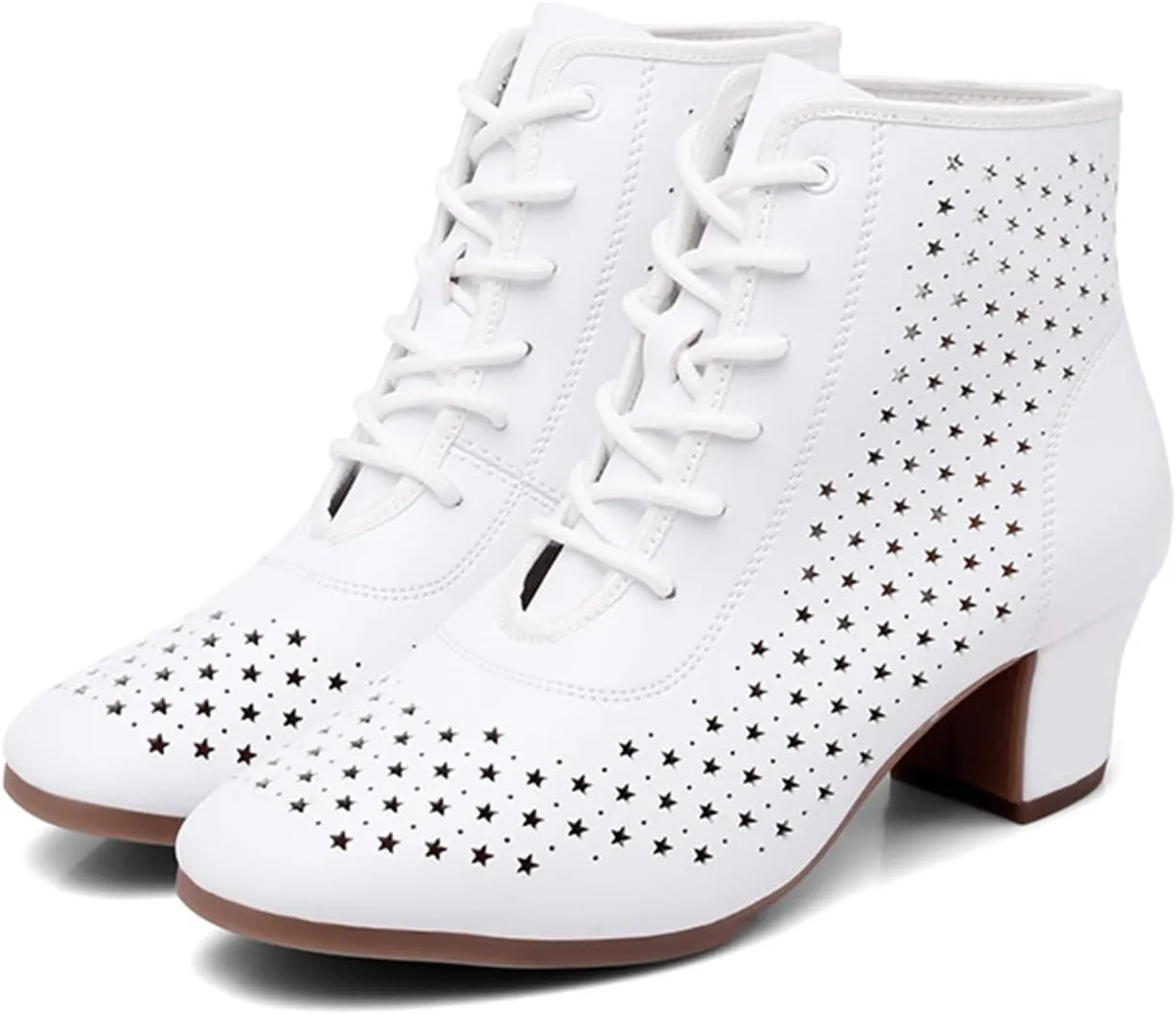Women's Dance Shoes Leather Breathable Rubber Sole Non-Slip Ballroom Dance Pratice Shoes Training Performance Party Dance Shoes (Color : White-3.5CM/1.37In, Size : 5)