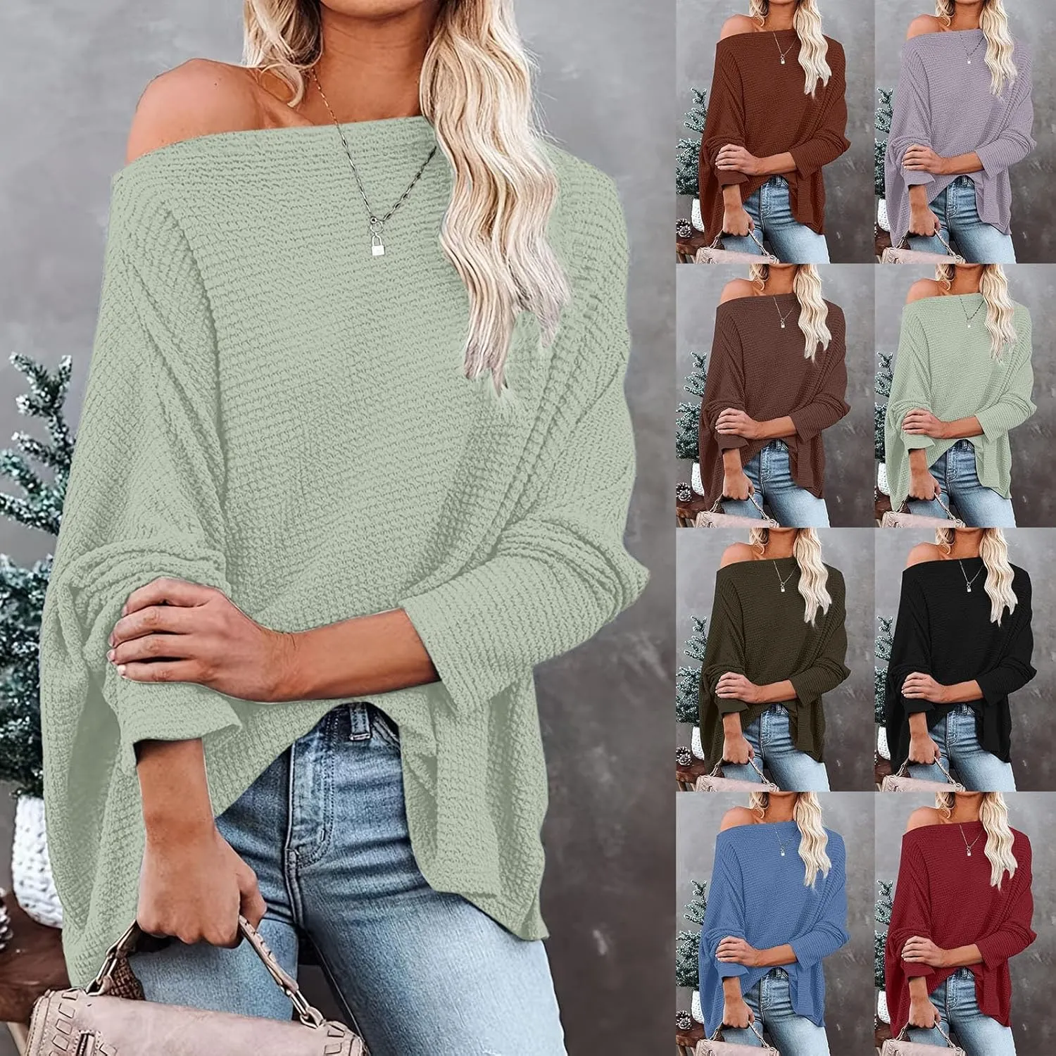 Women's Fall Sweaters 2024 Casual Long Batwing Sleeve Loose Off Shoulder Knit Pullovers Jumper Tops