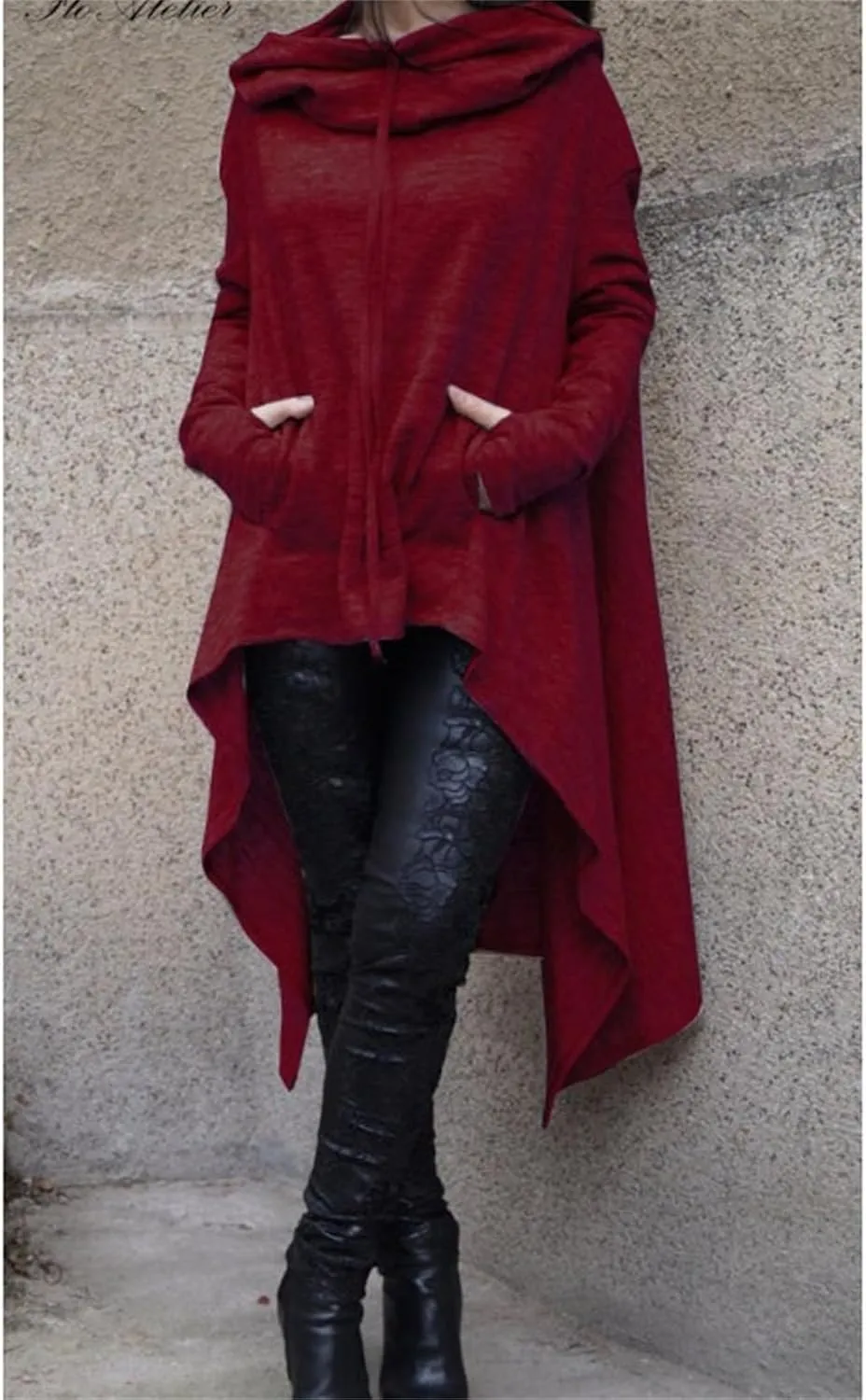 Women's Fashion Hoodies & Sweatshirts Cowl Neck Hi-Low Hem Pullover Oversize Long Asymmetric Sweater Top with Pockets