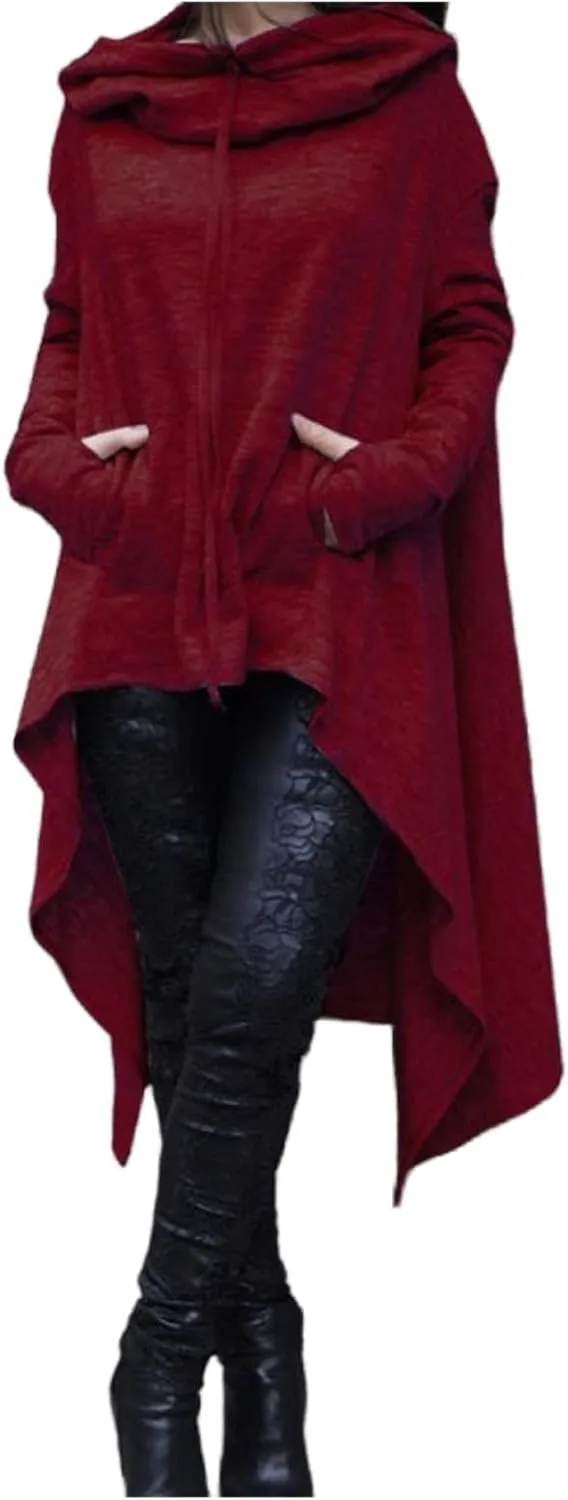 Women's Fashion Hoodies & Sweatshirts Cowl Neck Hi-Low Hem Pullover Oversize Long Asymmetric Sweater Top with Pockets