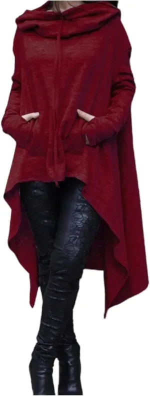 Women's Fashion Hoodies & Sweatshirts Cowl Neck Hi-Low Hem Pullover Oversize Long Asymmetric Sweater Top with Pockets