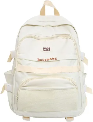 Women's Function Casual Backpack Retro Large Capacity Solid Soft Fashion Backpacks Multipurpose Design Backpack(Beige)