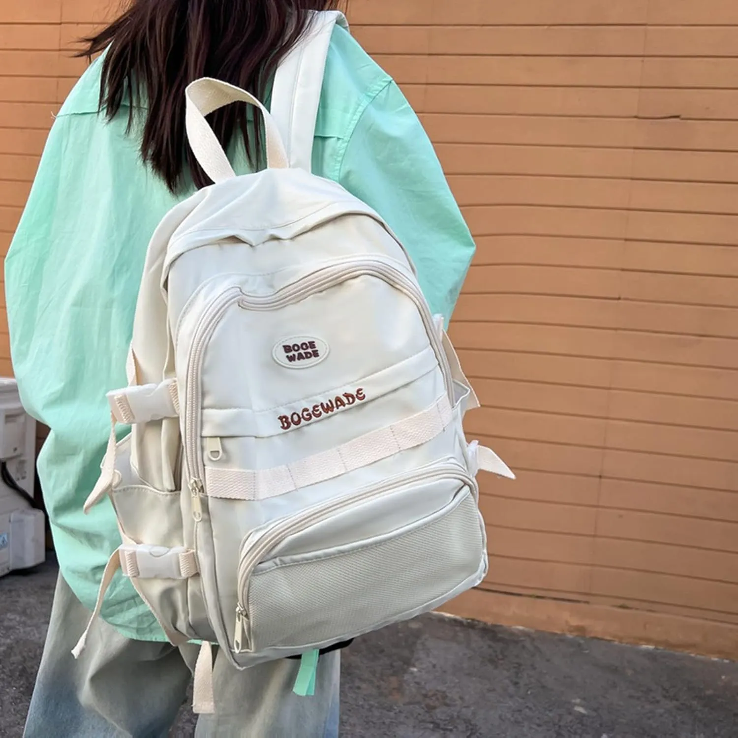 Women's Function Casual Backpack Retro Large Capacity Solid Soft Fashion Backpacks Multipurpose Design Backpack(Beige)