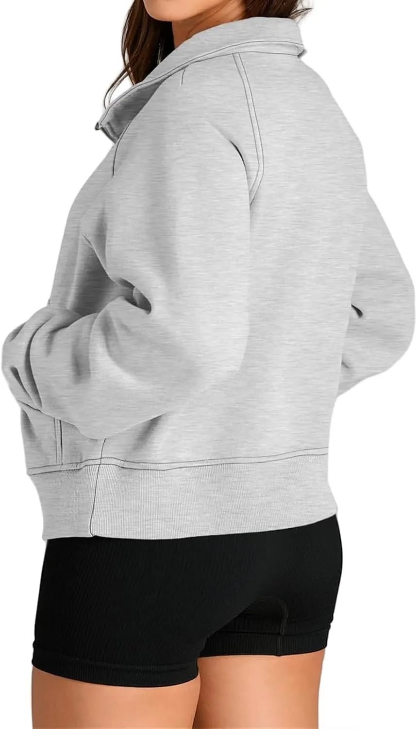 Womens Half Zip Sweatshirts Cropped Pullover Sweatershirts Fleece Pullovers Casual Long Sleeve Tops