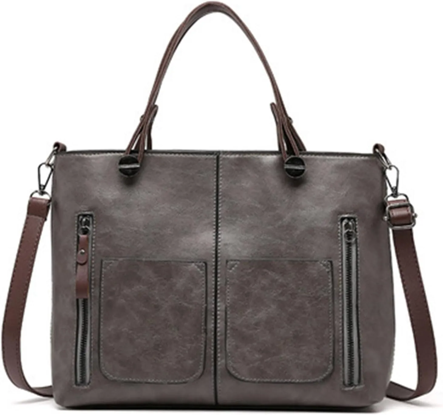 Women's Handbags Faux Soft PU Leather Vintage Shoulder Bag Top Handle Slouchy Satchel Tote Bags Multi Pocket Handbag