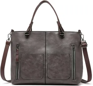 Women's Handbags Faux Soft PU Leather Vintage Shoulder Bag Top Handle Slouchy Satchel Tote Bags Multi Pocket Handbag