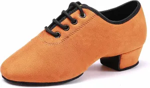 Women's Latin Dance Shoes Closed Toe Lace up Ballroom Modern Salsa Rhythm Teaching Practice Dance Shoes for Girls