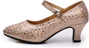 Women's Latin Dance Shoes Performance Ballroom Standard Adult Mid-Heeled Beef Tendon Soft Bottom Closed Toe Dancing Shoes