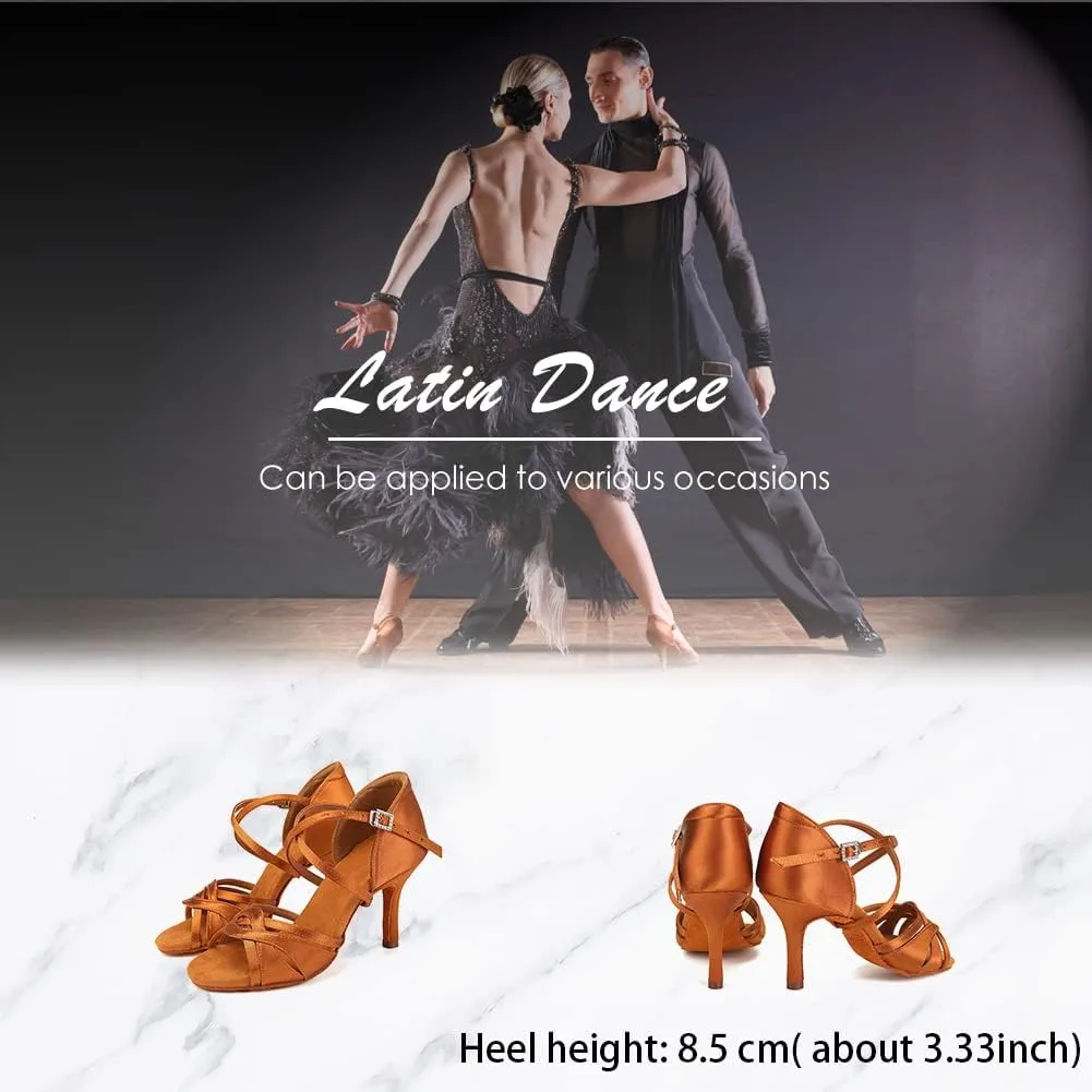 Women's Latin Dance Shoes Silk Satin Open Toe Professional Ballroom Tango Salsa Dance Practice Performance Dance Heels