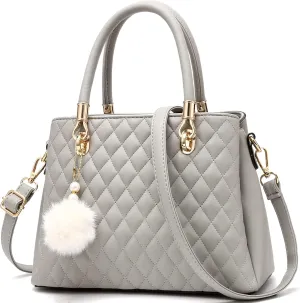 Womens Leather Handbags Purses Top-handle Totes Satchel Shoulder Bag for Ladies with Pompon Black