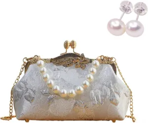 Women's Phalaenopsis Floral Pearl Evening Purse Pearl Shoulder Crossbody Bags for Wedding Party Everyday Outfits