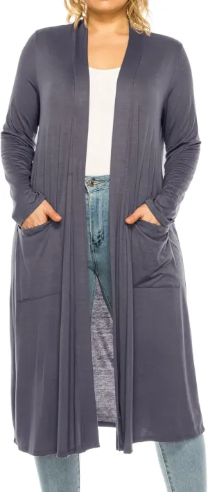 Women's Plus Size, Casual Long Open Front Drape Lightweight Duster Sweater Cardigan.