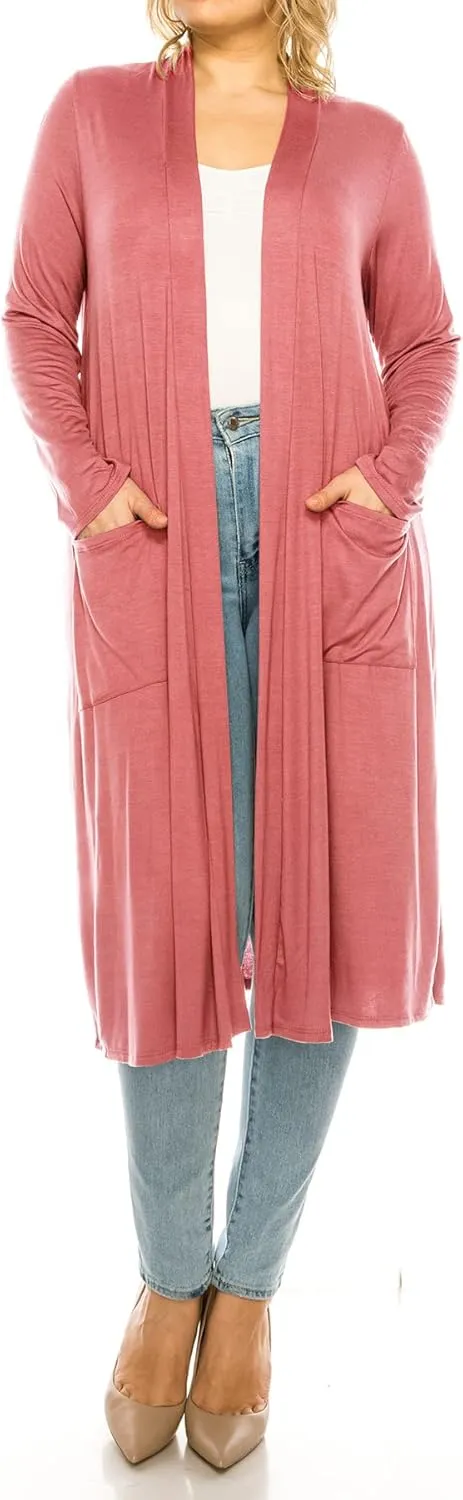 Women's Plus Size, Casual Long Open Front Drape Lightweight Duster Sweater Cardigan.