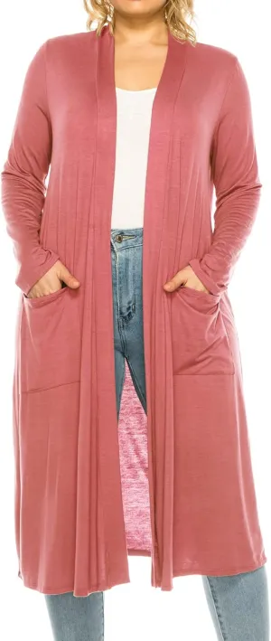 Women's Plus Size, Casual Long Open Front Drape Lightweight Duster Sweater Cardigan.