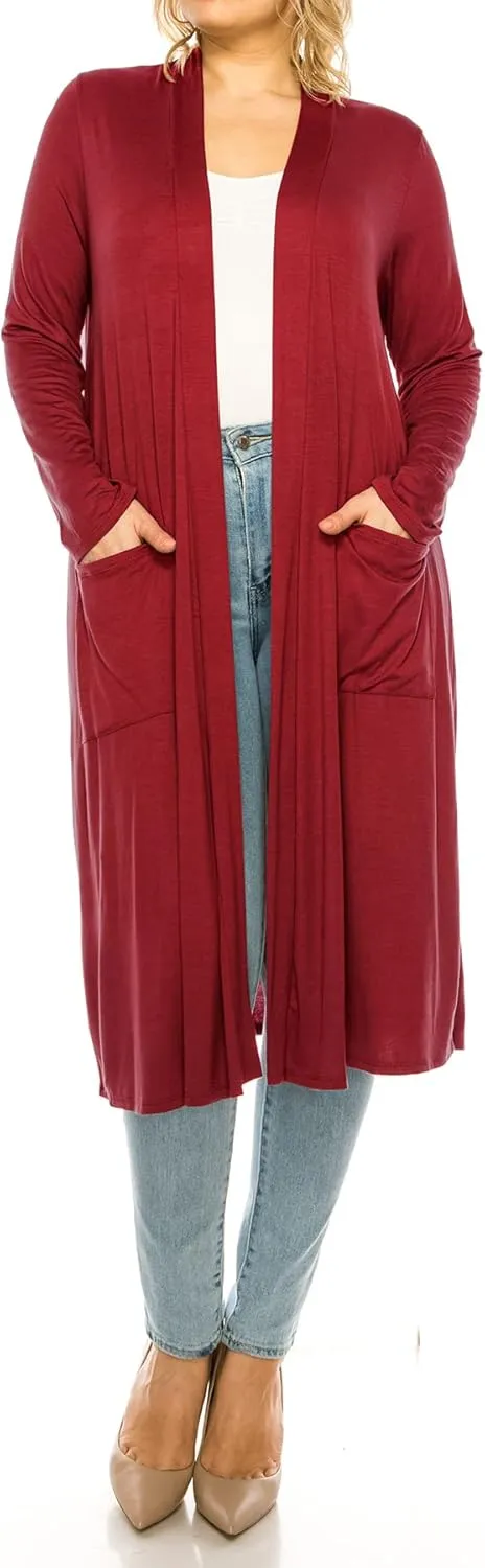 Women's Plus Size, Casual Long Open Front Drape Lightweight Duster Sweater Cardigan.