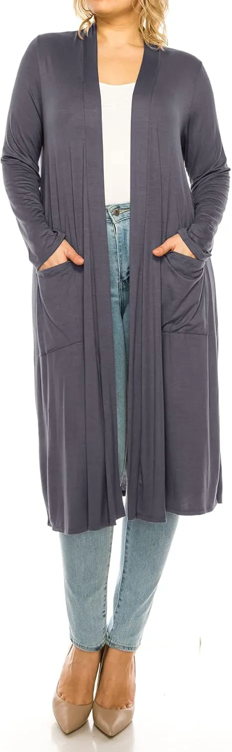 Women's Plus Size, Casual Long Open Front Drape Lightweight Duster Sweater Cardigan.