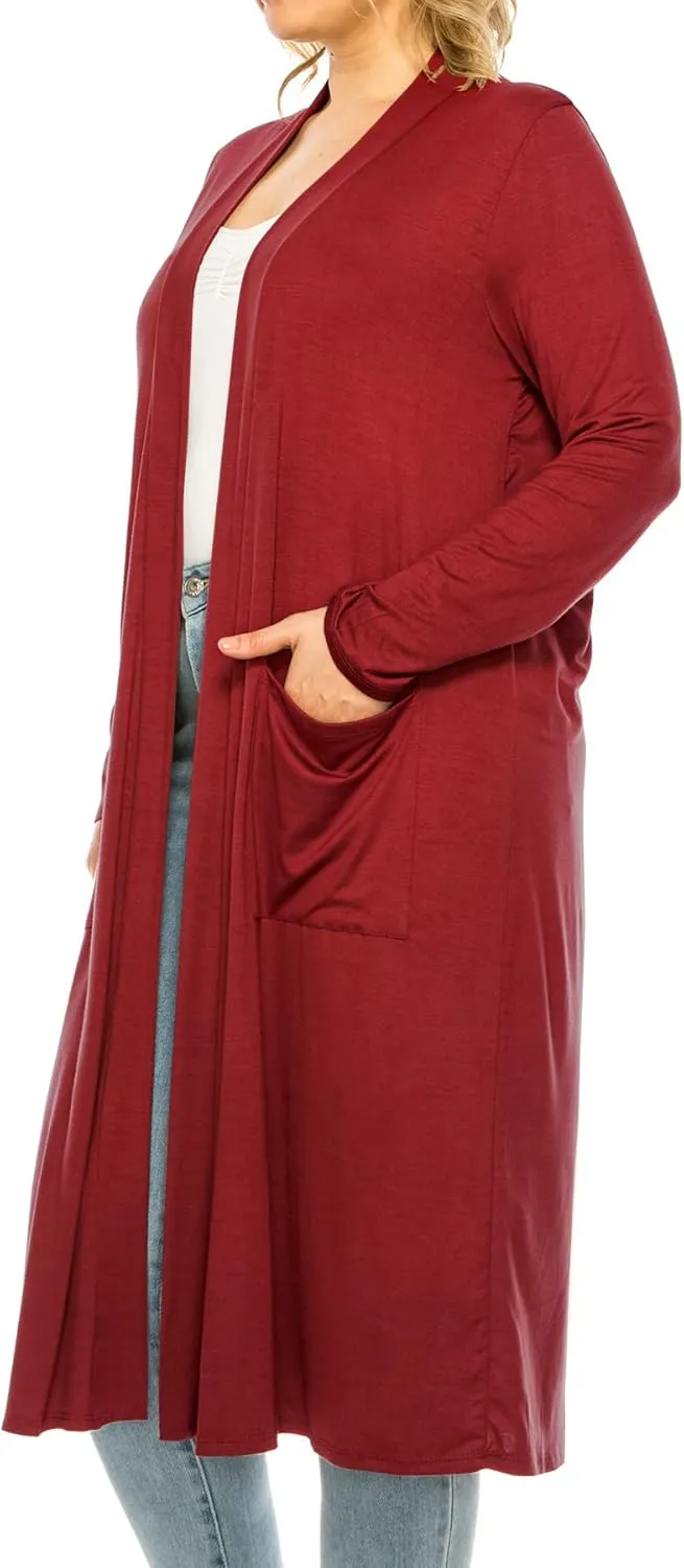 Women's Plus Size, Casual Long Open Front Drape Lightweight Duster Sweater Cardigan.