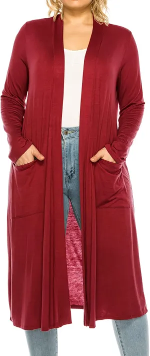 Women's Plus Size, Casual Long Open Front Drape Lightweight Duster Sweater Cardigan.
