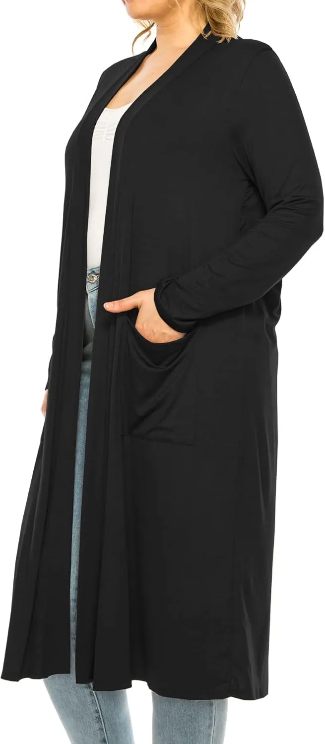 Women's Plus Size, Casual Long Open Front Drape Lightweight Duster Sweater Cardigan.