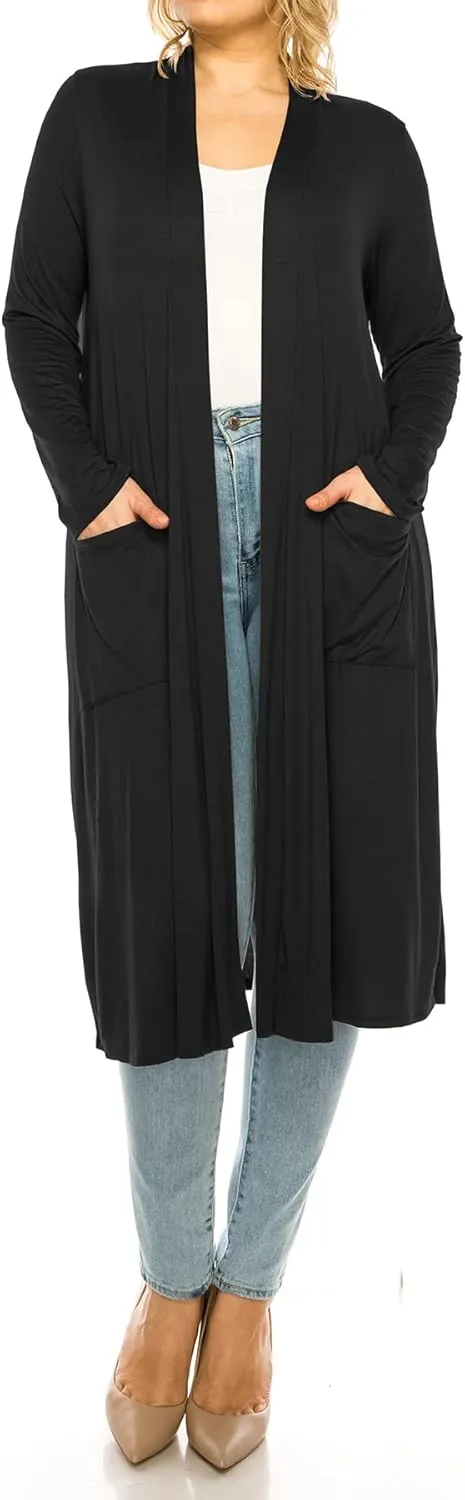 Women's Plus Size, Casual Long Open Front Drape Lightweight Duster Sweater Cardigan.