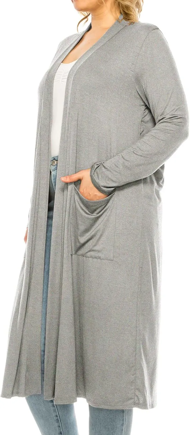 Women's Plus Size, Casual Long Open Front Drape Lightweight Duster Sweater Cardigan.