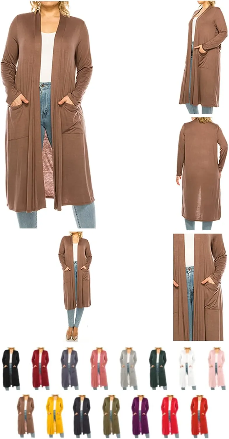 Women's Plus Size, Casual Long Open Front Drape Lightweight Duster Sweater Cardigan.