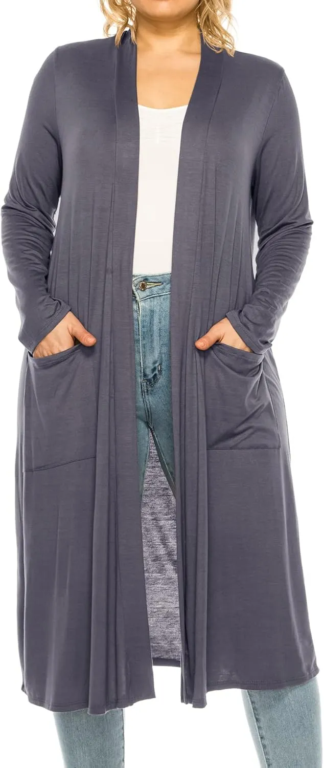 Women's Plus Size, Casual Long Open Front Drape Lightweight Duster Sweater Cardigan.