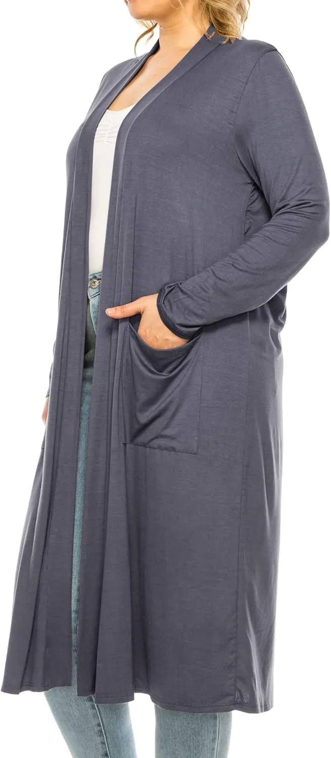Women's Plus Size, Casual Long Open Front Drape Lightweight Duster Sweater Cardigan.