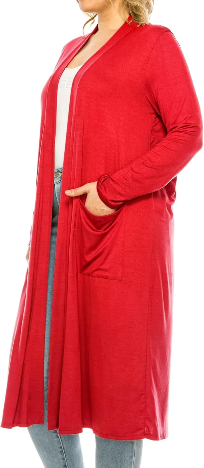 Women's Plus Size, Casual Long Open Front Drape Lightweight Duster Sweater Cardigan.