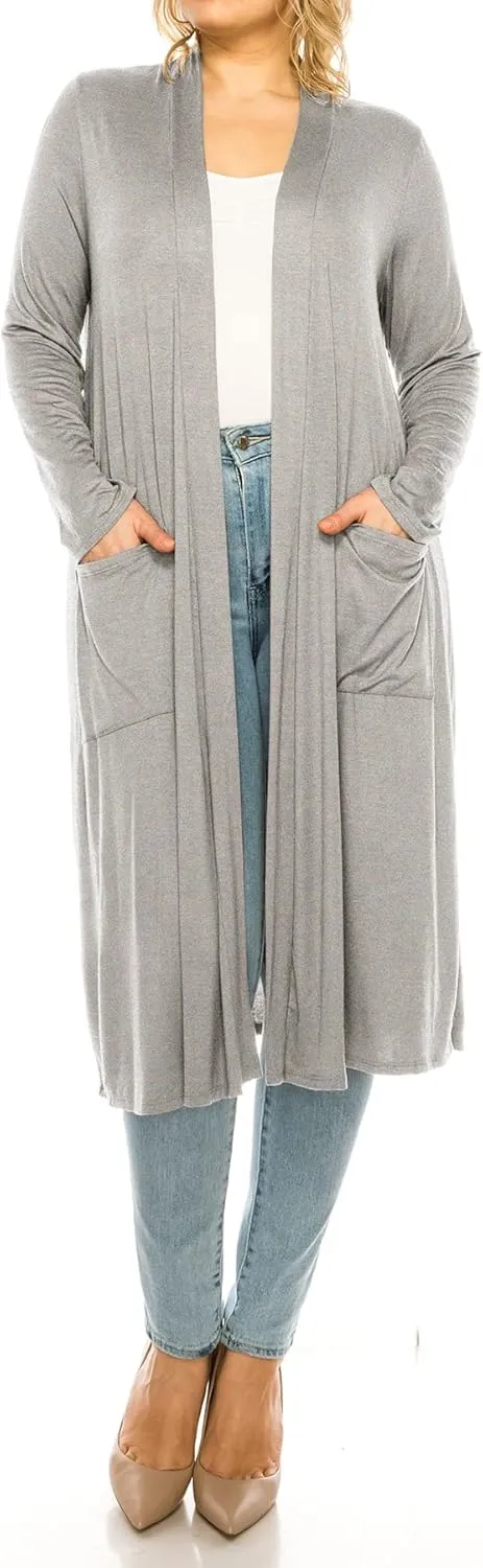 Women's Plus Size, Casual Long Open Front Drape Lightweight Duster Sweater Cardigan.